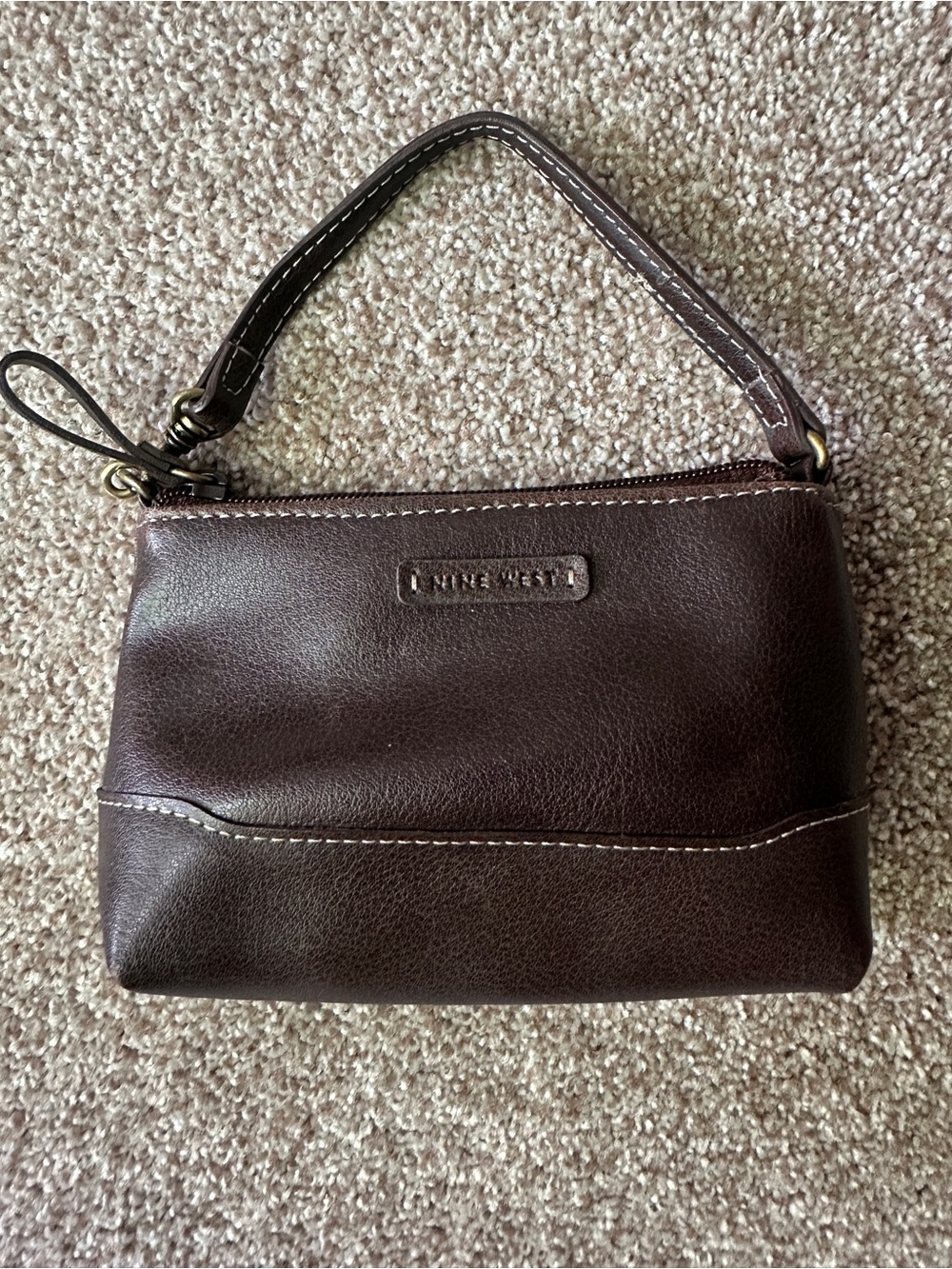Nine West Dark Brown Leather Wristlet with Top Strap